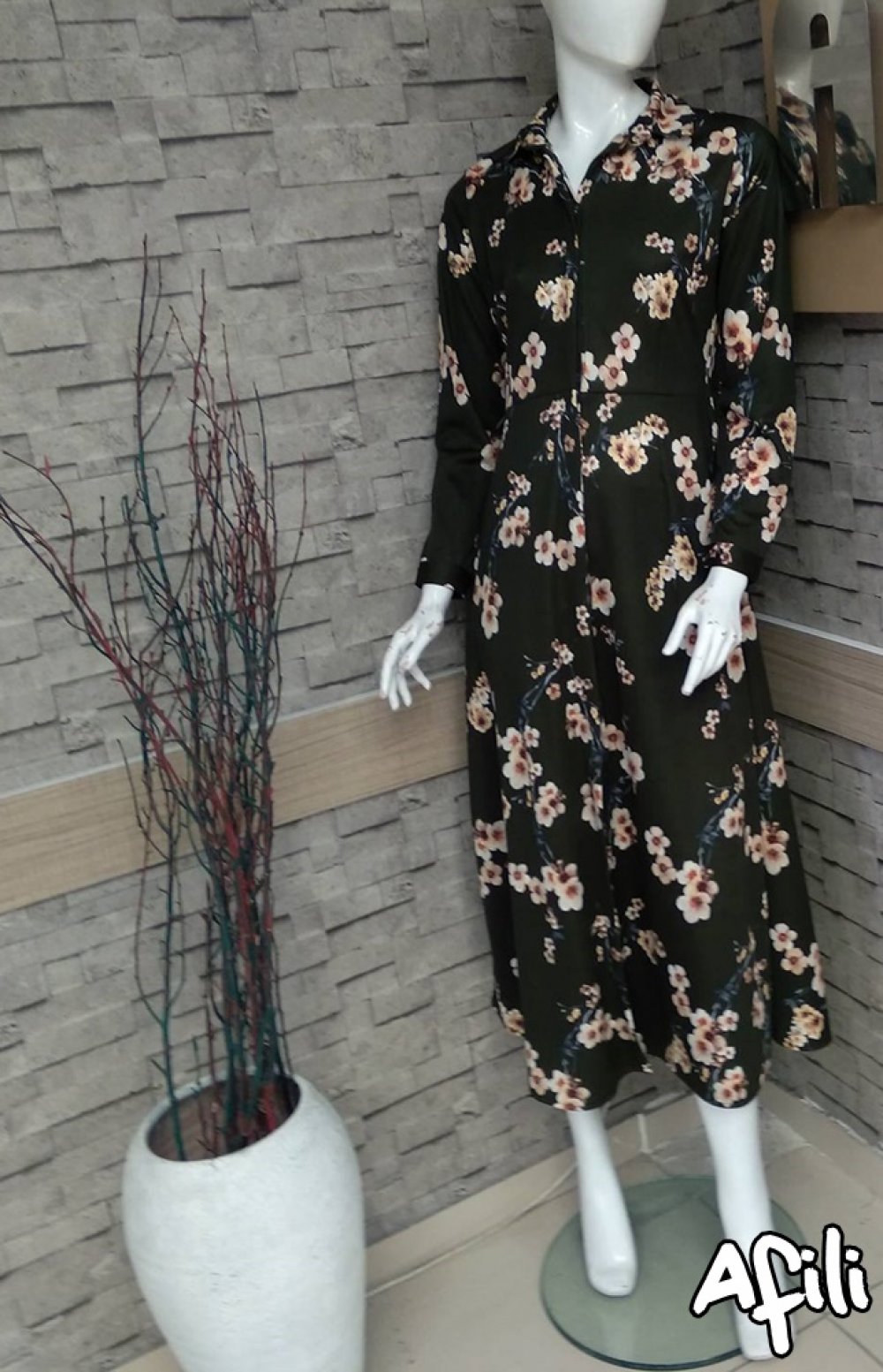 DESENLİ DÜĞMELİ MİRA ELBİSE