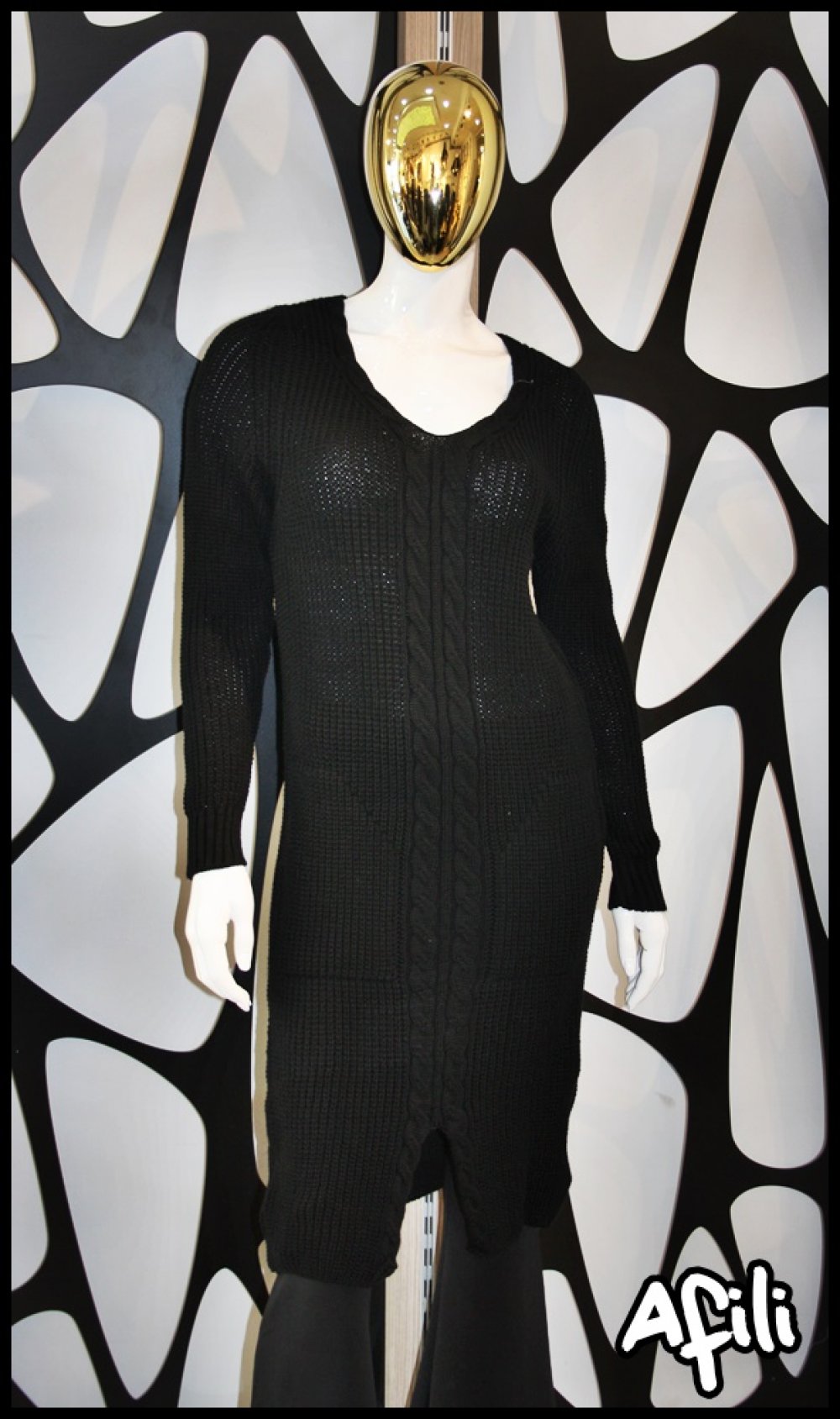 V YAKA ÖRGÜLÜ TRİKO ELBİSE