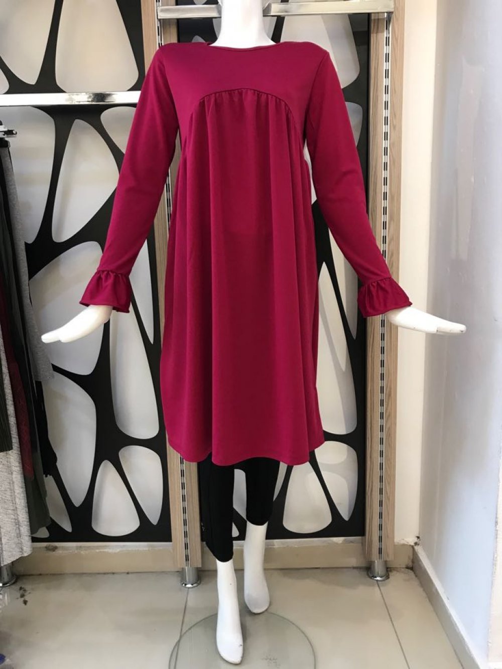 GÖĞSÜ BÜZGÜLÜ KOLU VOLANLI TUNİK